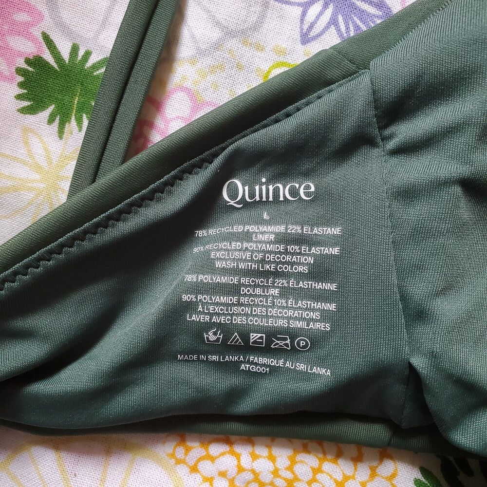 Quince Italian Scoop Neck Bikini Top Palm Green Size L Minimal Beach Resortwear - Picture 4 of 5